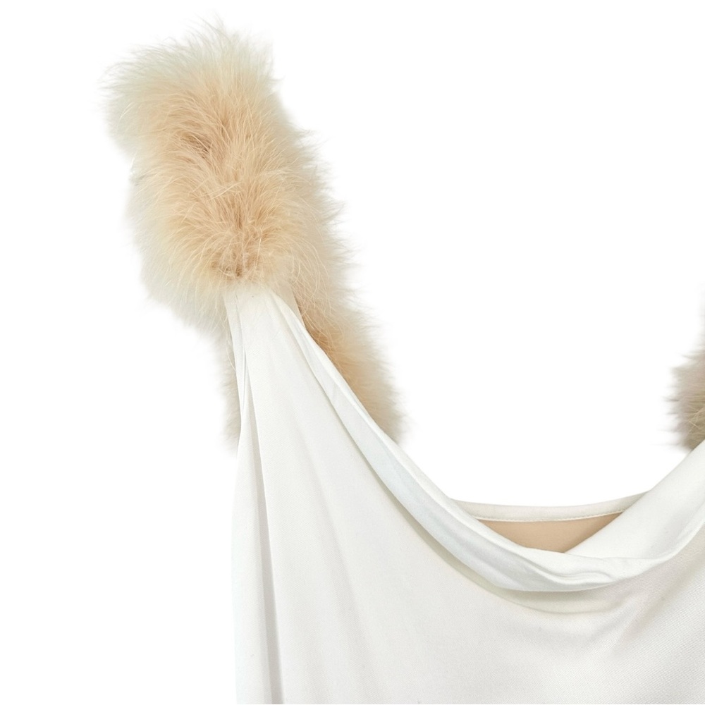 SLEEPER Voulez Fous Feather Trim White Slip Midi Dress Luxury Nightgown sz M - Picture 6 of 8
